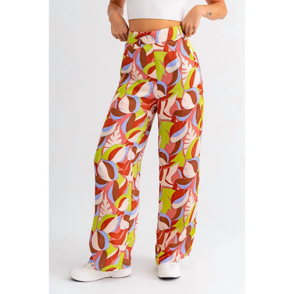 NEW SAGE & CITRUS jungle breeze wide leg pants in yellow multi